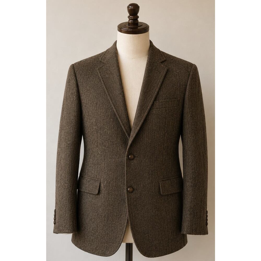 Jos A Bank Harris Tweed Blazer Men 44 Speckled Herringbone Sport Elbow Patch